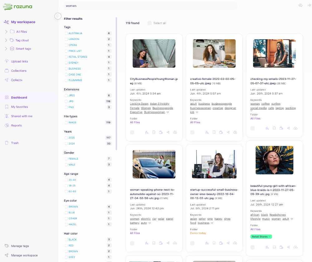 Razuna - new search filters driven by AI