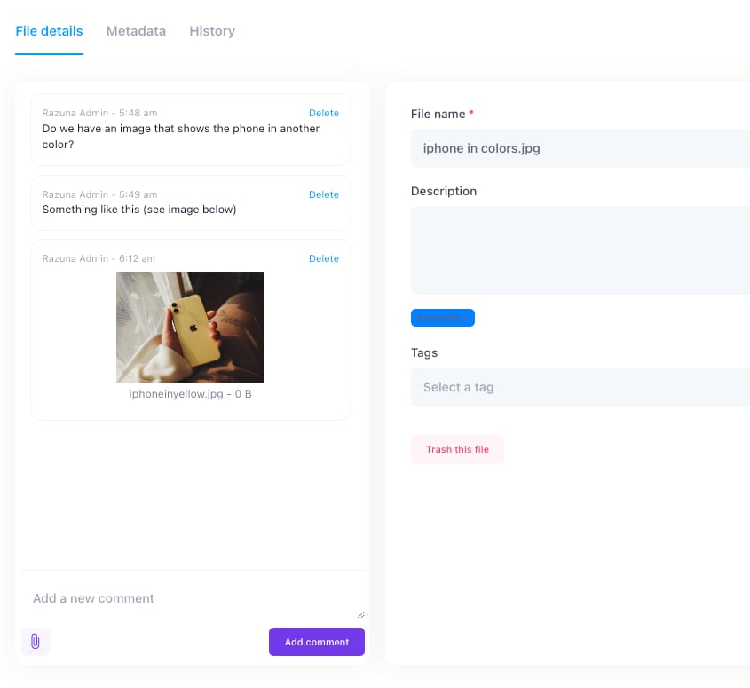 Razuna instant feedback for files