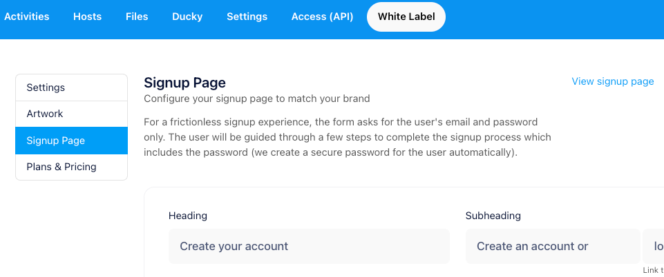 Razuna - white-label plan signup page